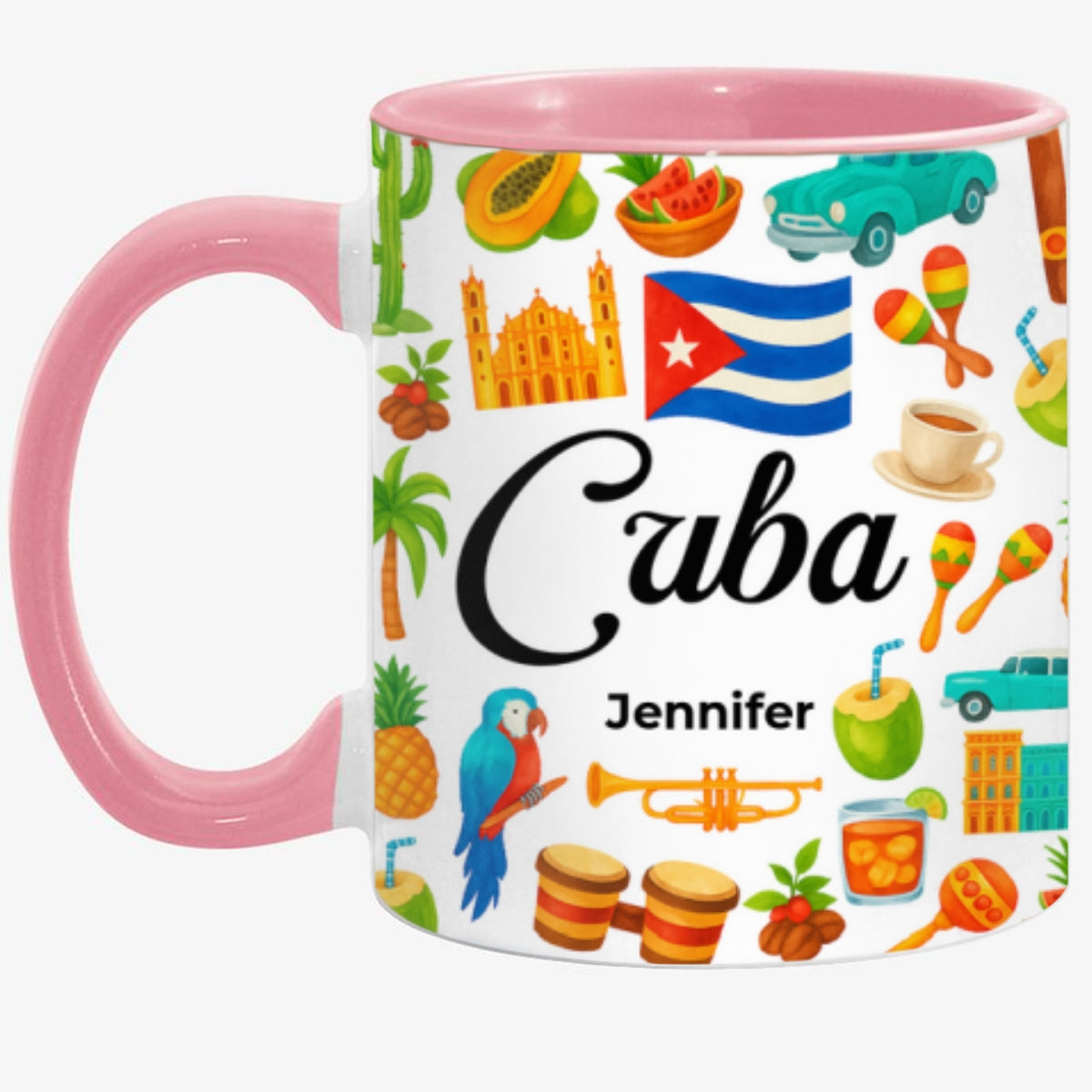 Custom Cuba Accent Mug With Water Symbols, Name