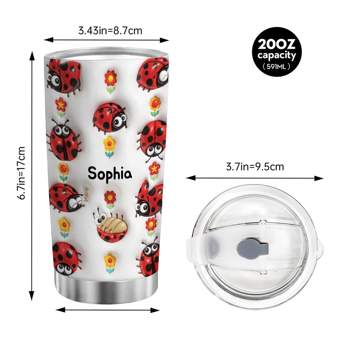 Personalized Ladybug Tumbler Cup With Name, Custom Ladybug Lovers Gifts