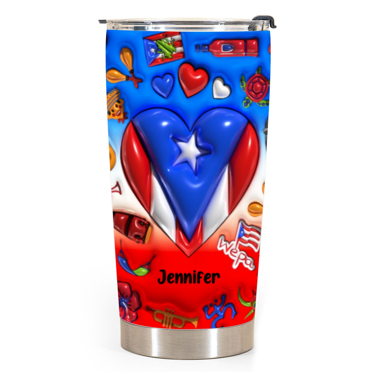 Custom Puerto Rico Heart Tumbler With Name