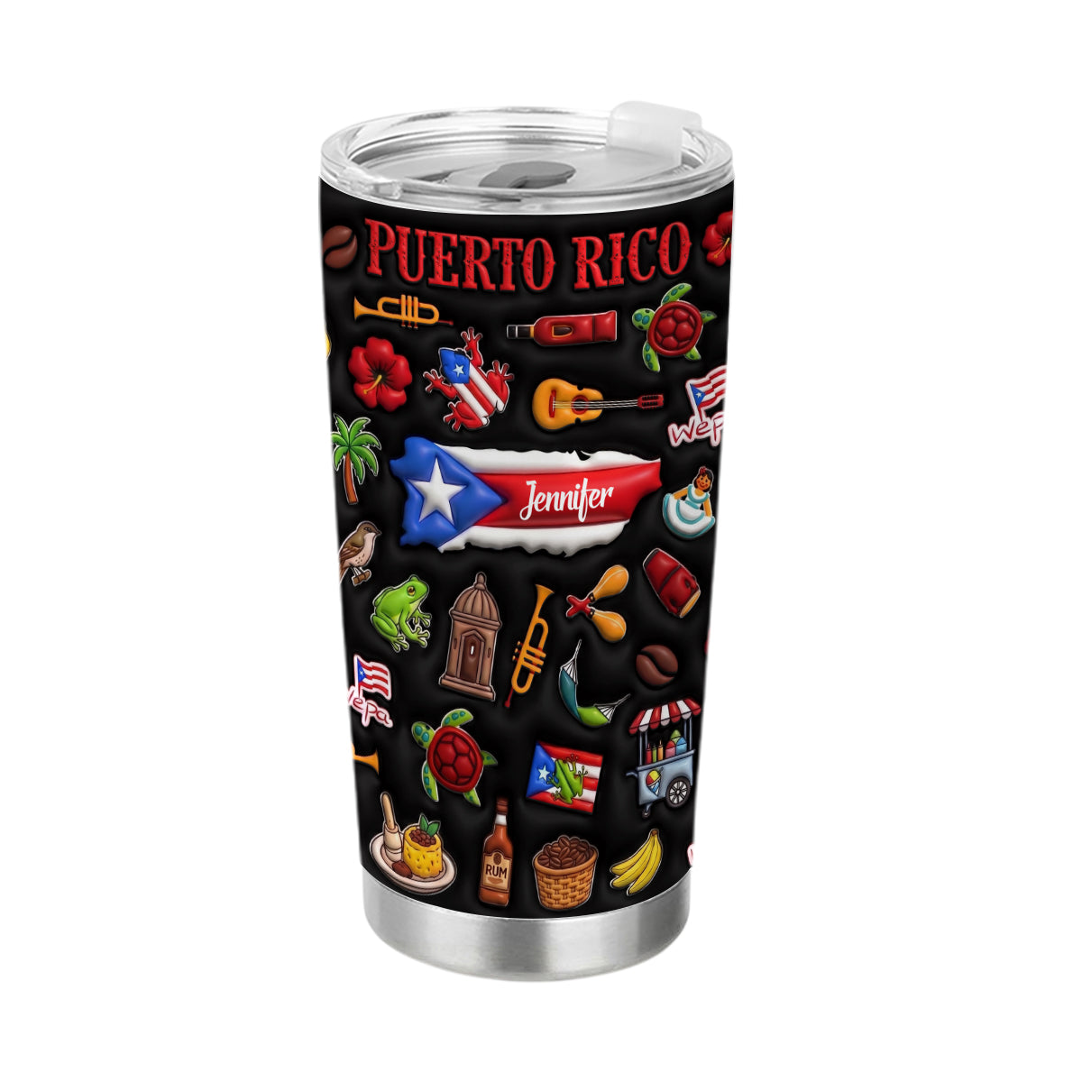 Custom Puerto Rico Tumbler With Black Background