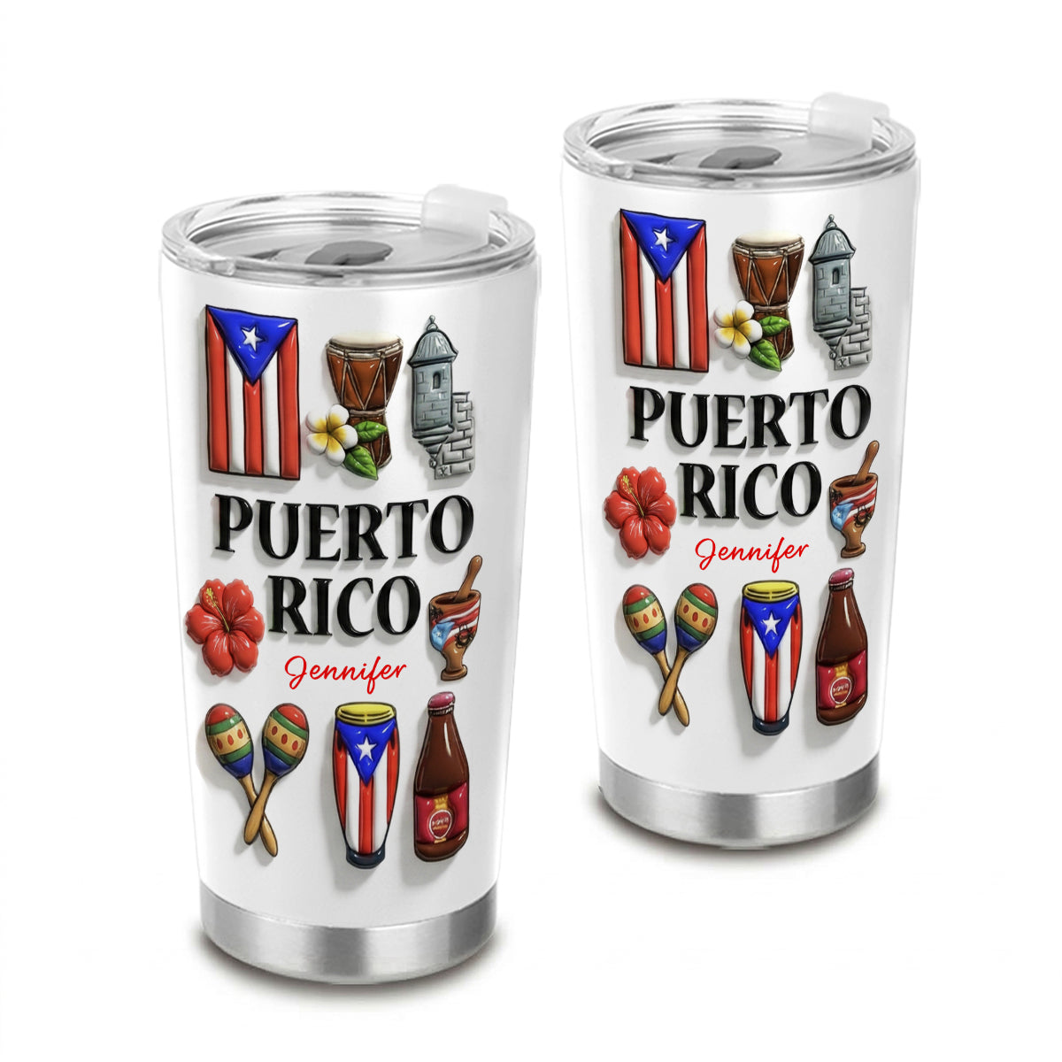 Custom Puerto Rico Tumbler With Many Puerto Rico Symbols