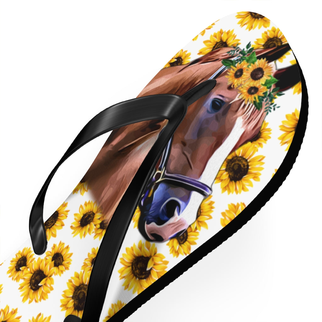 Horse Flip Flops With Sunflower