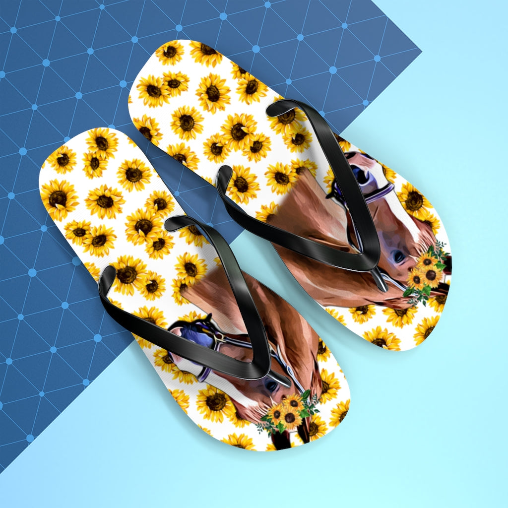 Horse Flip Flops With Sunflower