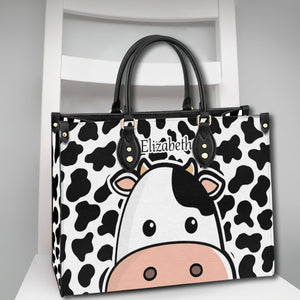 Cow Face Leather Handbag With Your Name