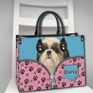 Dog Personalized Leather Handbag Purse Gift for Dog Mom with Dog Face