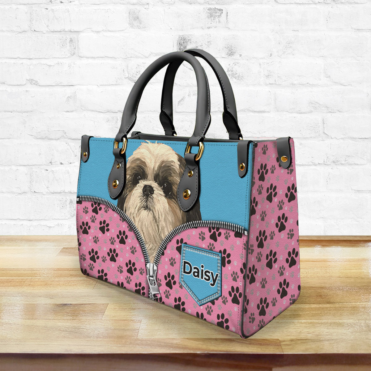 Dog Personalized Leather Handbag Purse Gift for Dog Mom with Dog Face