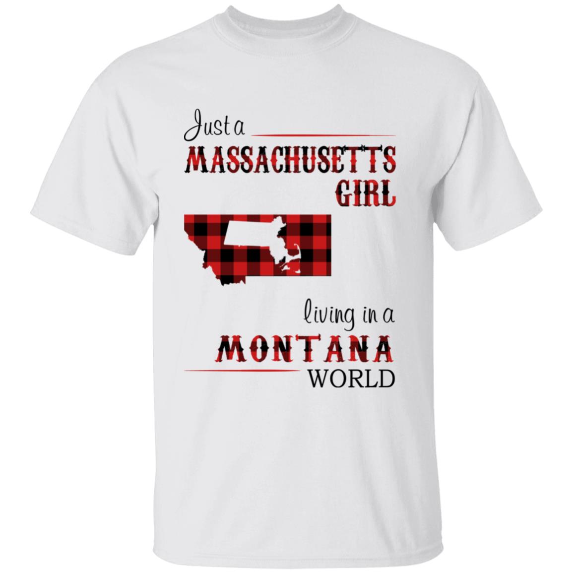 Just A Massachusetts Girl Living In A Montana World T-shirt - T-shirt Born Live Plaid Red Teezalo