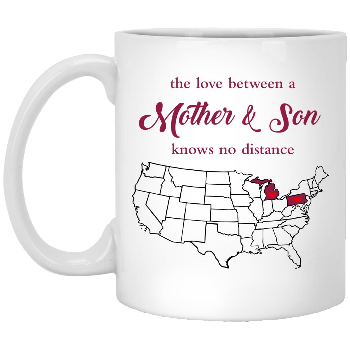 Michigan Pennylvania The Love Between Mother And Son Mug - Mug Teezalo