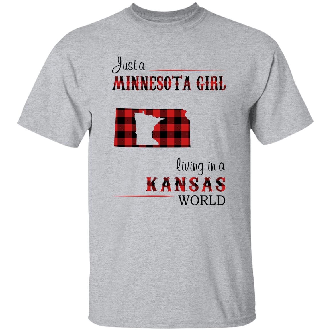 Just A Minnesota Girl Living In A Kansas World T-shirt - T-shirt Born Live Plaid Red Teezalo