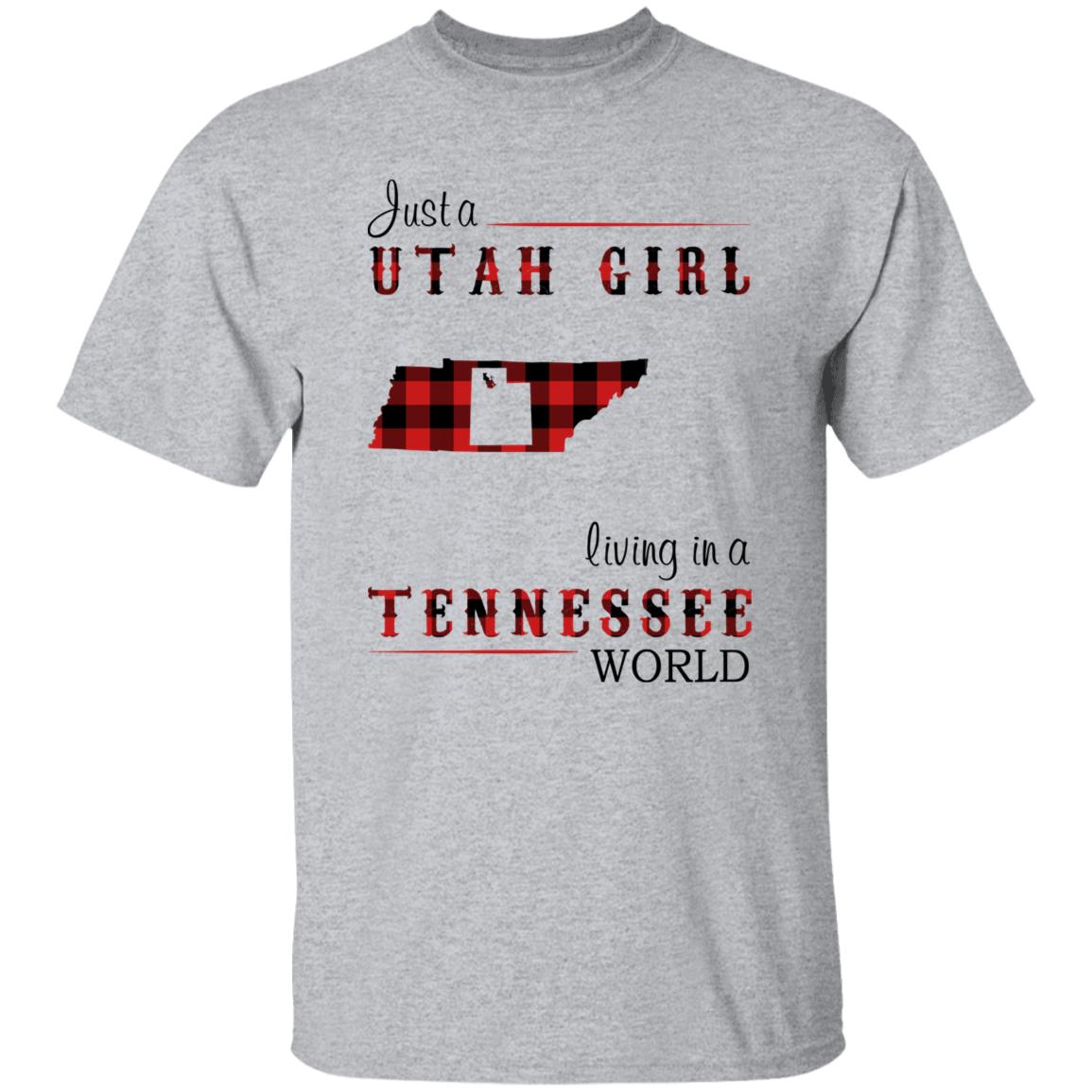 Just A Utah Girl Living In A Tennessee World T-shirt - T-shirt Born Live Plaid Red Teezalo