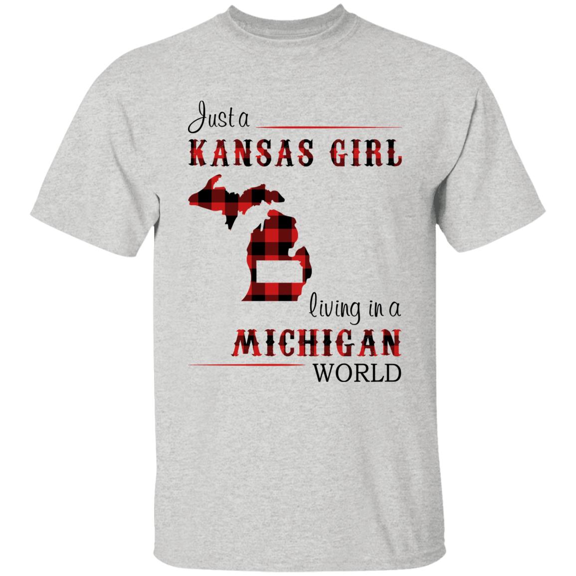 Just A Kansas Girl Living In A Michigan World T-shirt - T-shirt Born Live Plaid Red Teezalo