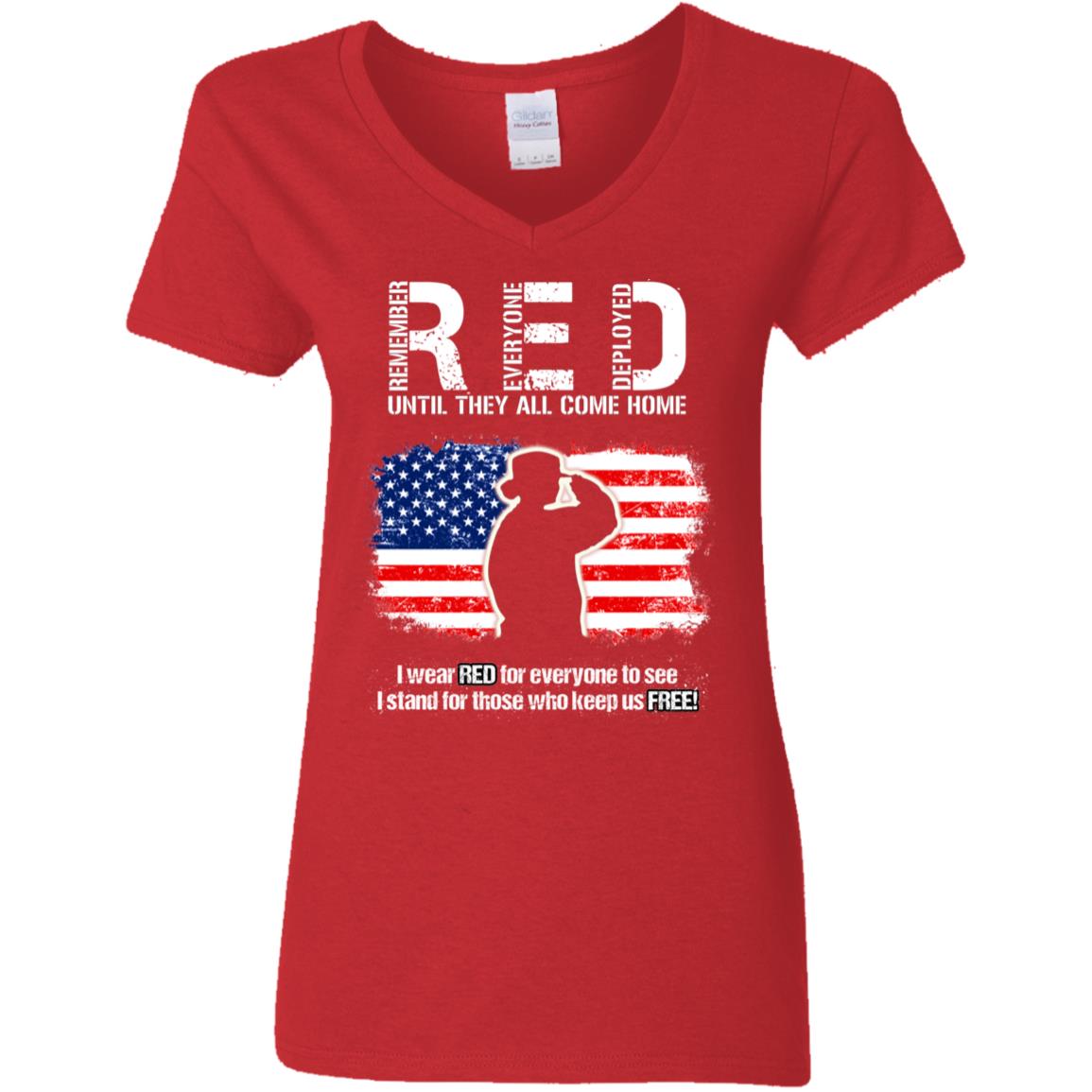 Patriotic Female Veteran Shirt Red Remember Everyone Deployed - T-shirt Veteran Teezalo