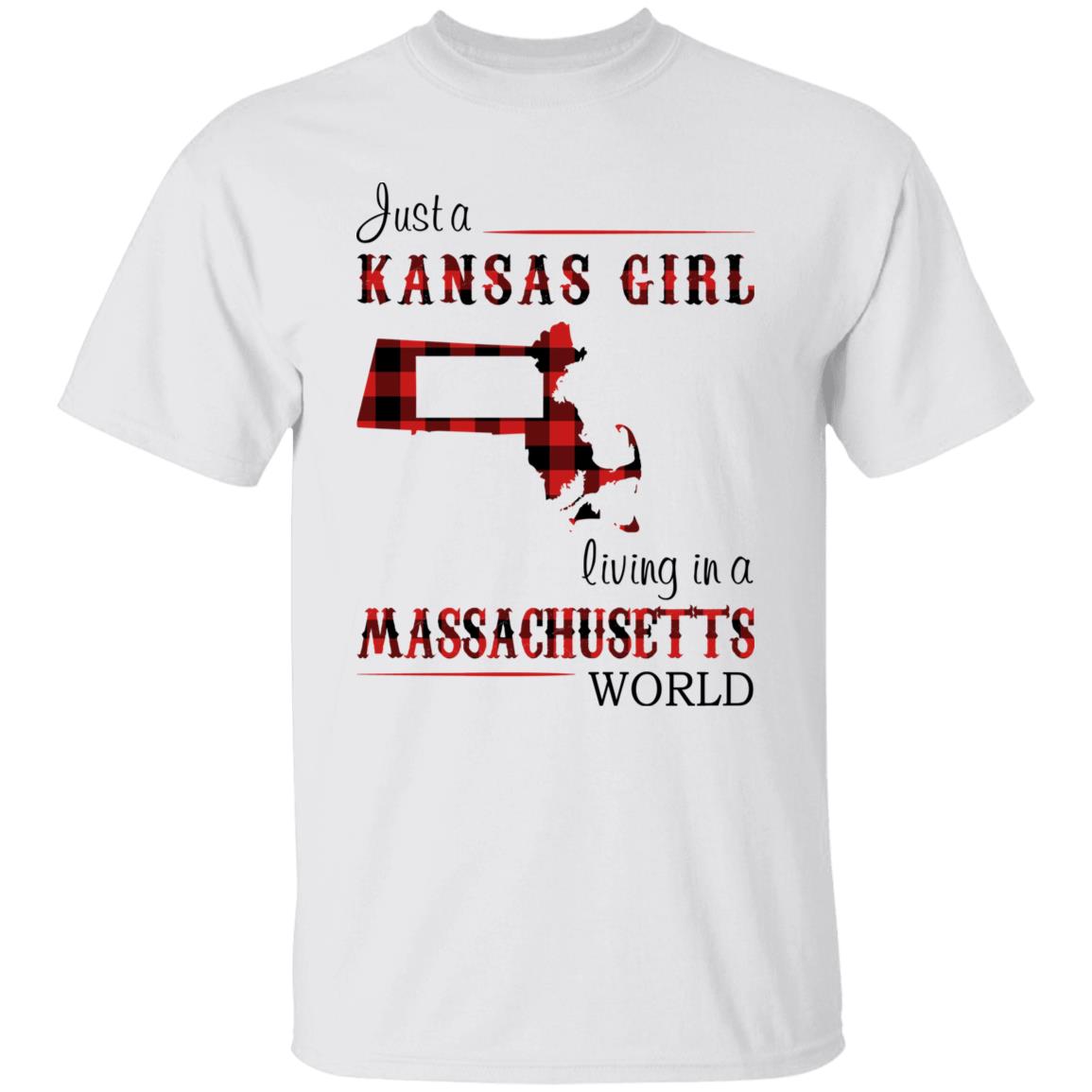 Just A Kansas Girl Living In A Massachusetts World T-shirt - T-shirt Born Live Plaid Red Teezalo