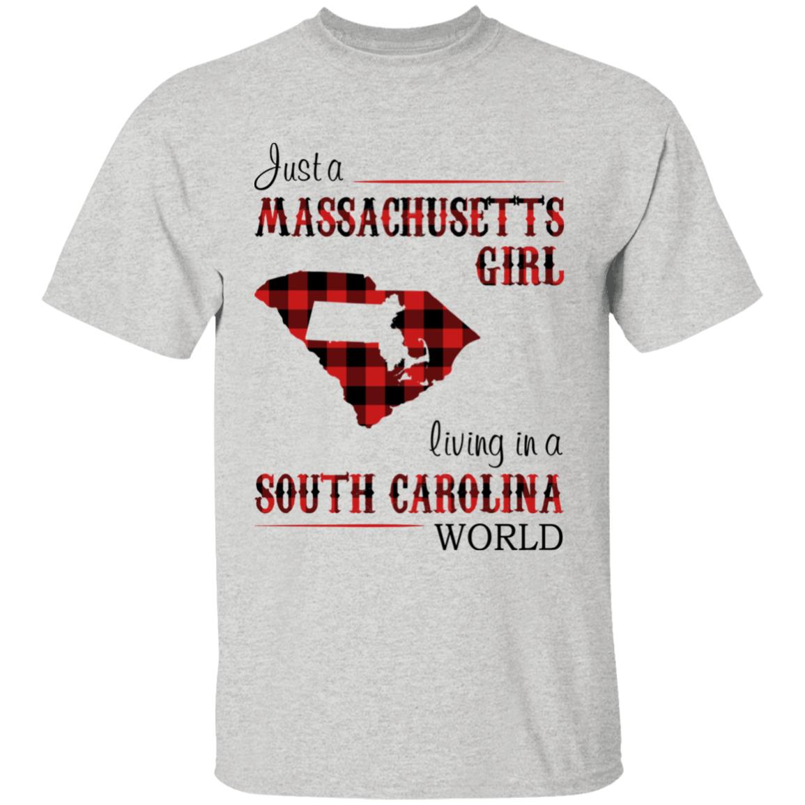 Just A Massachusetts Girl Living In A South Carolina World T-shirt - T-shirt Born Live Plaid Red Teezalo
