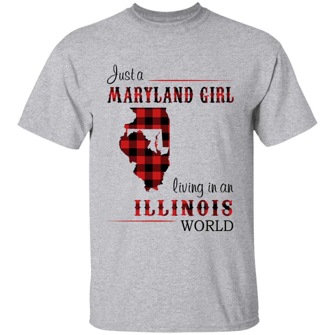Just A Maryland Girl Living In An Illinois World T-shirt - T-shirt Born Live Plaid Red Teezalo