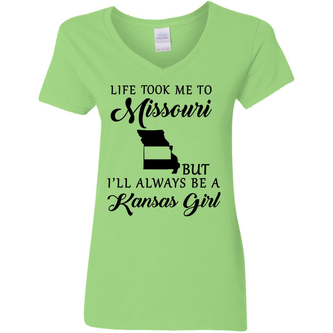 Life Took Me To Missouri Always Be A Kansas Girl V Neck T Shirt - T-shirt Teezalo