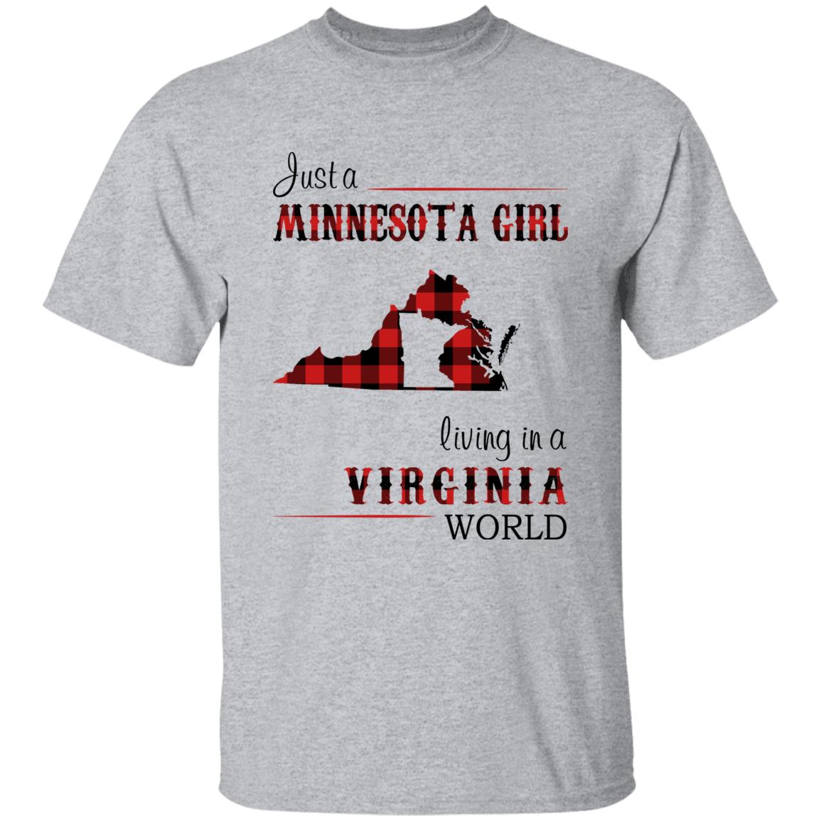 Just A Minnesota Girl Living In A Virginia World T-shirt - T-shirt Born Live Plaid Red Teezalo