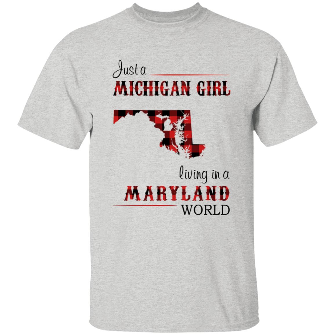 Just A Michigan Girl Living In A Maryland World T-shirt - T-shirt Born Live Plaid Red Teezalo
