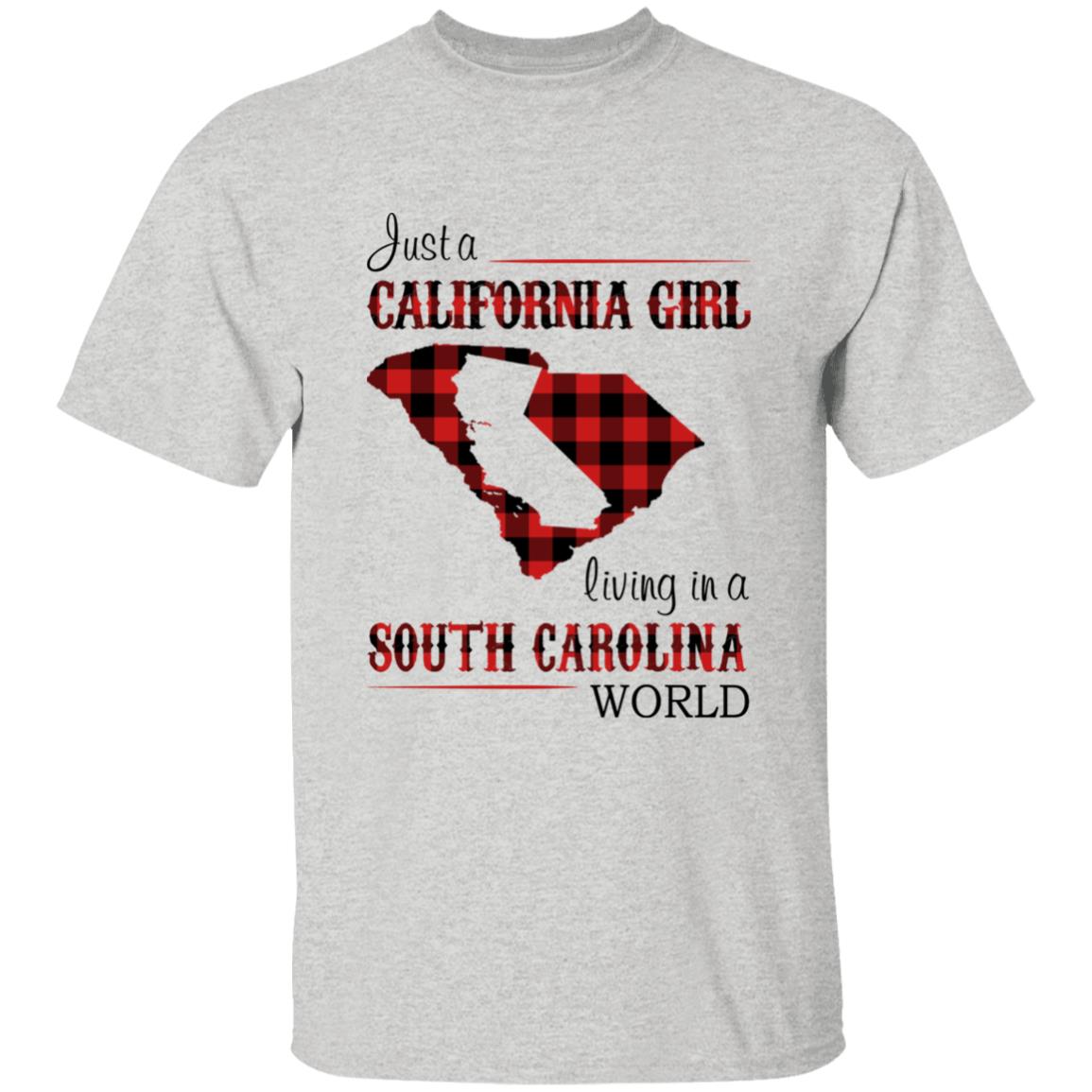 Just A California Girl Living In A South Carolina World T-Shirt - T-shirt Born Live Plaid Red Teezalo