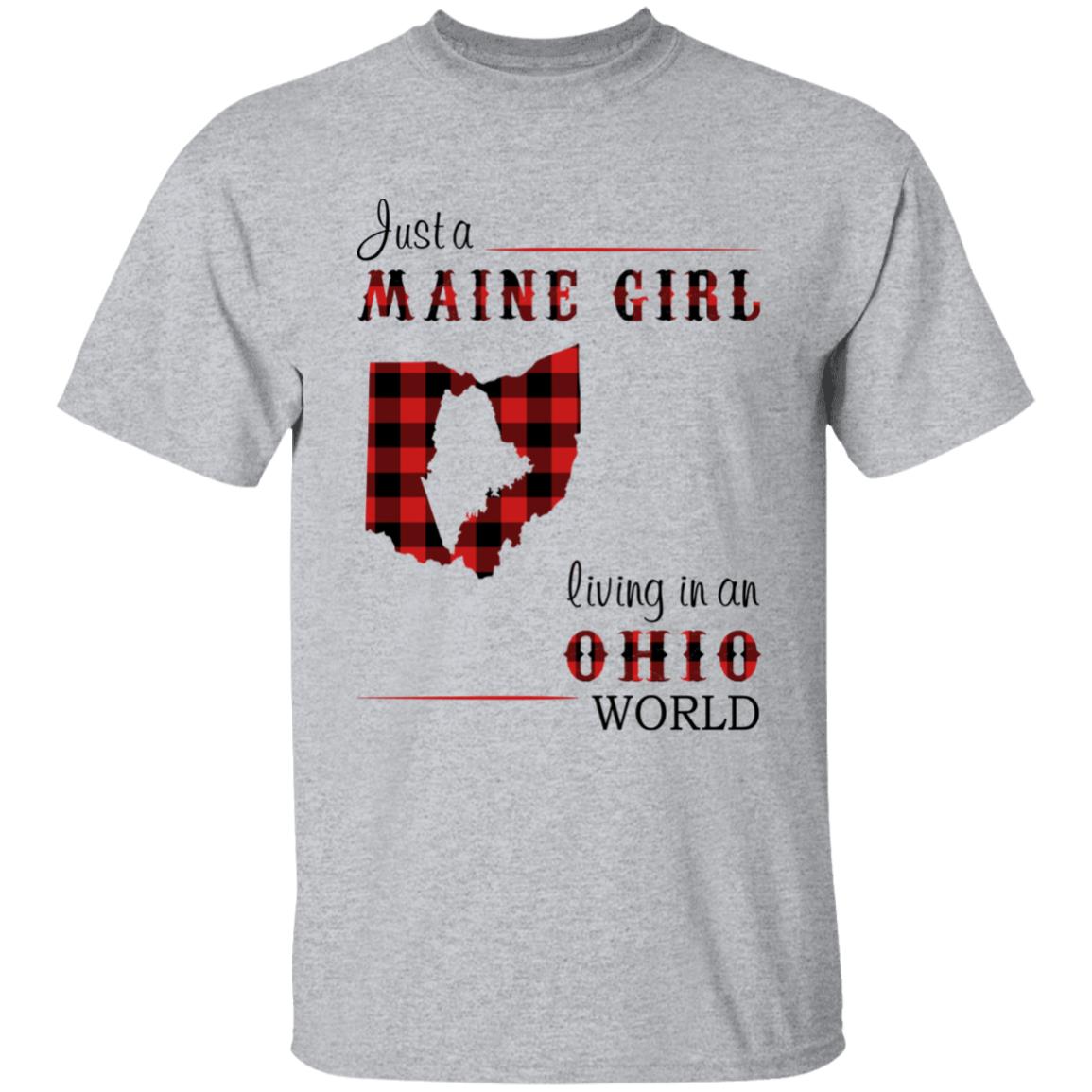 Just A Maine Girl Living In An Ohio World T-shirt - T-shirt Born Live Plaid Red Teezalo