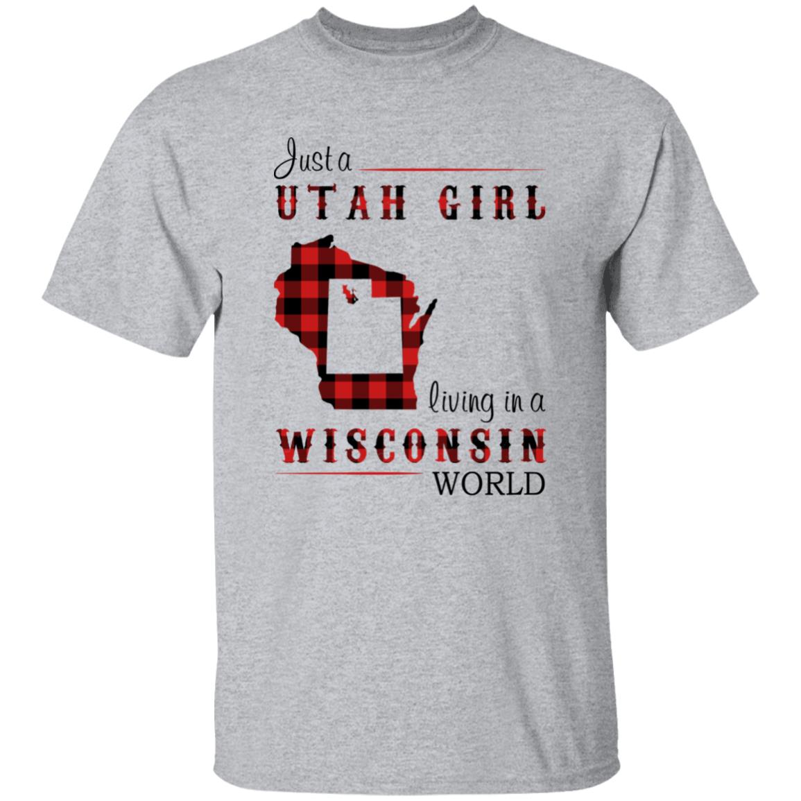 Just A Utah Girl Living In A Wisconsin World T-shirt - T-shirt Born Live Plaid Red Teezalo
