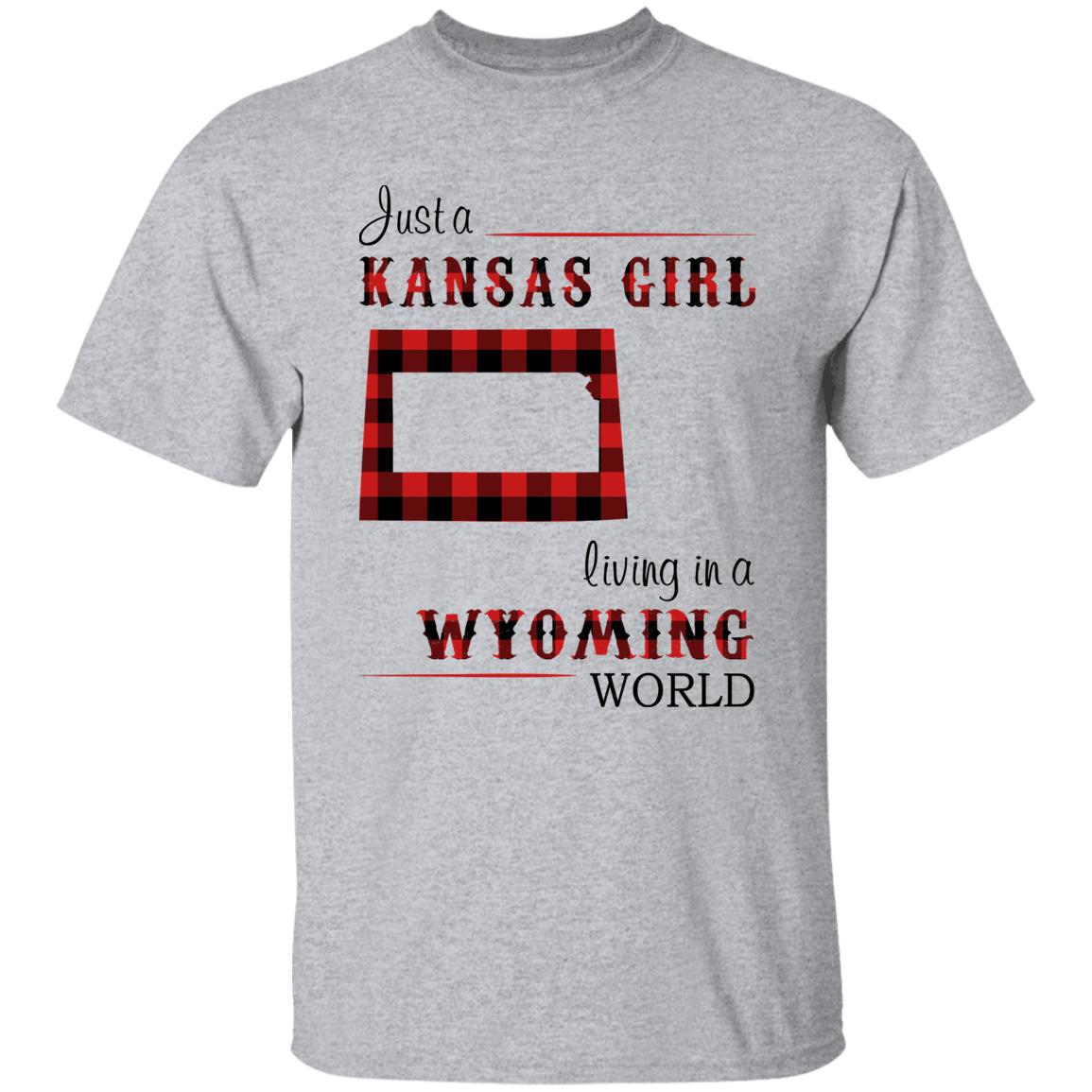 Just A Kansas Girl Living In A Wyoming World T-shirt - T-shirt Born Live Plaid Red Teezalo