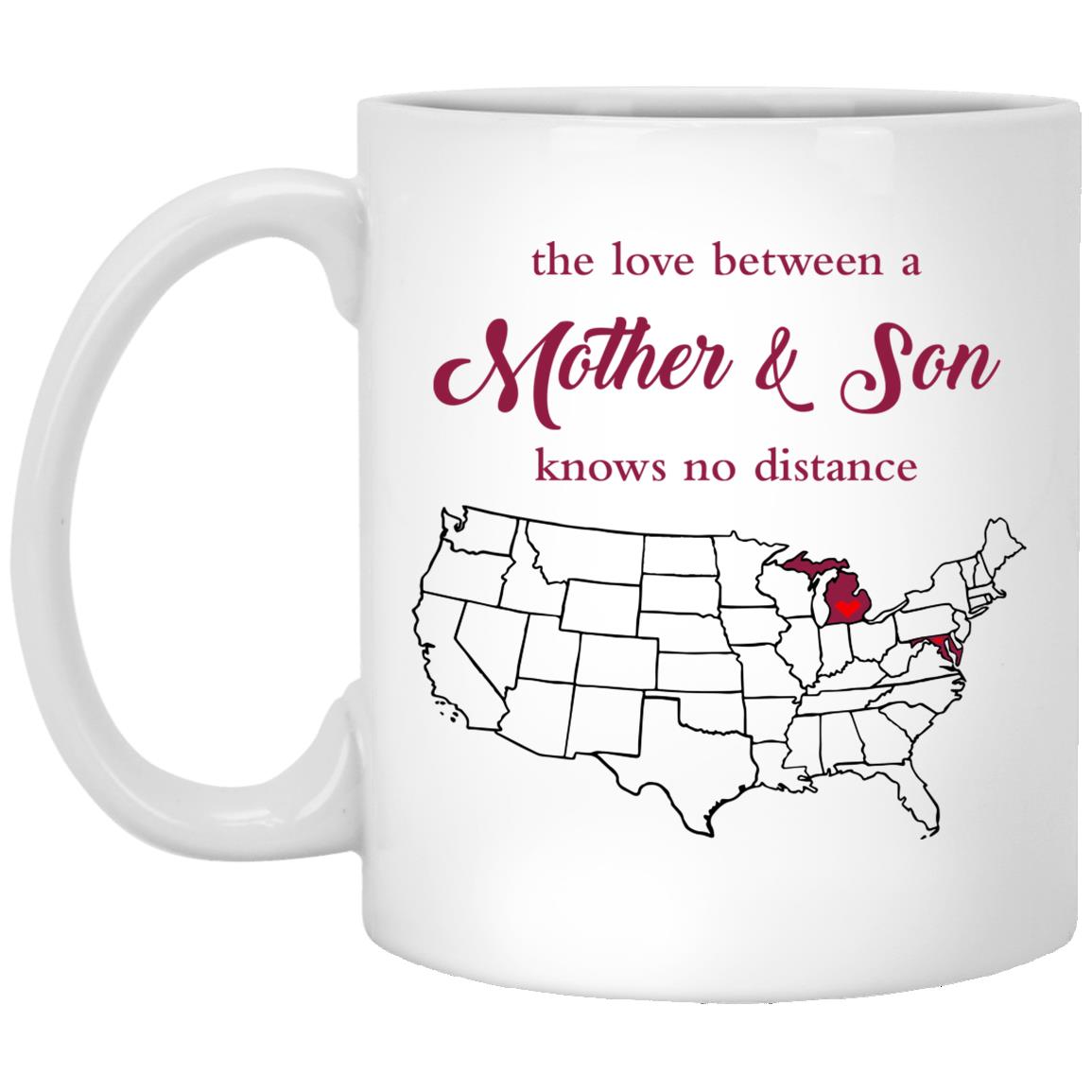 Michigan Maryland The Love Between Mother And Son Mug - Mug Teezalo