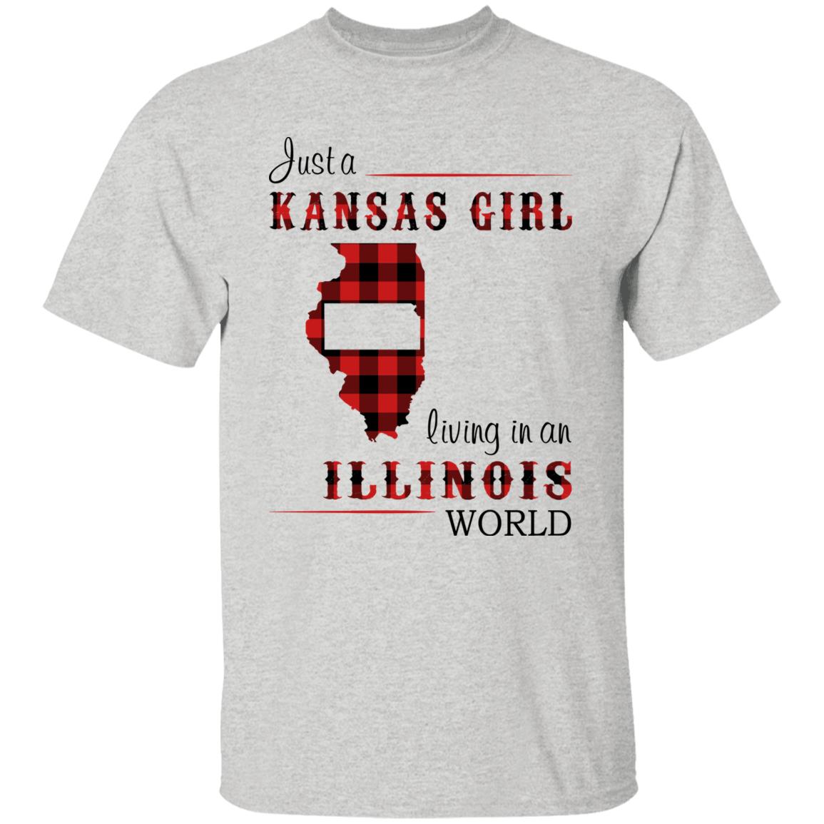 Just A Kansas Girl Living In An Illinois World T-shirt - T-shirt Born Live Plaid Red Teezalo