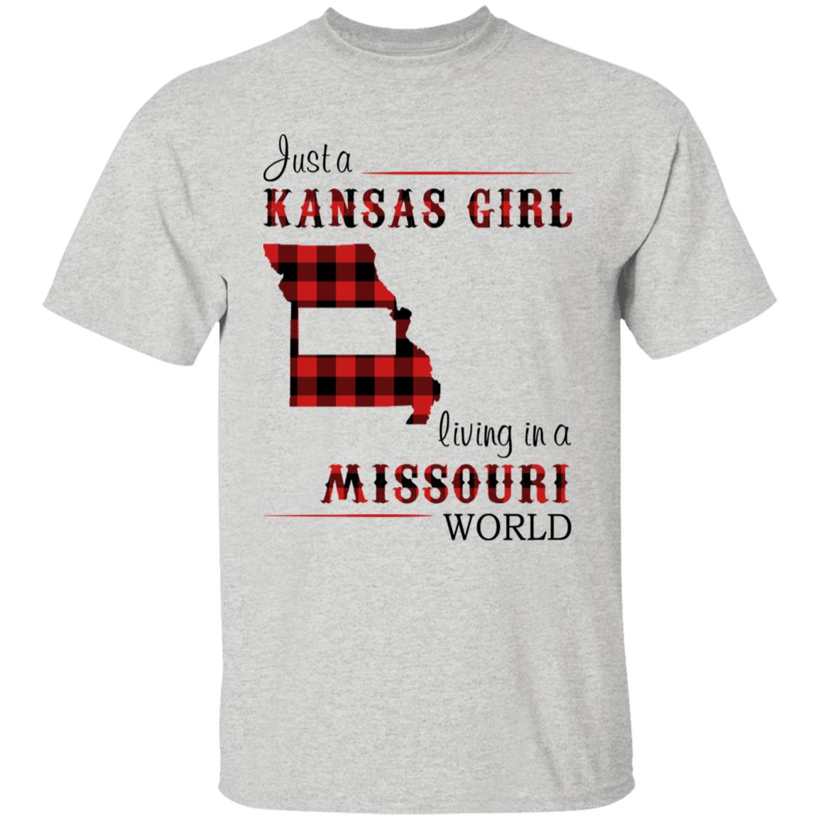 Just A Kansas Girl Living In A Missouri World T-shirt - T-shirt Born Live Plaid Red Teezalo