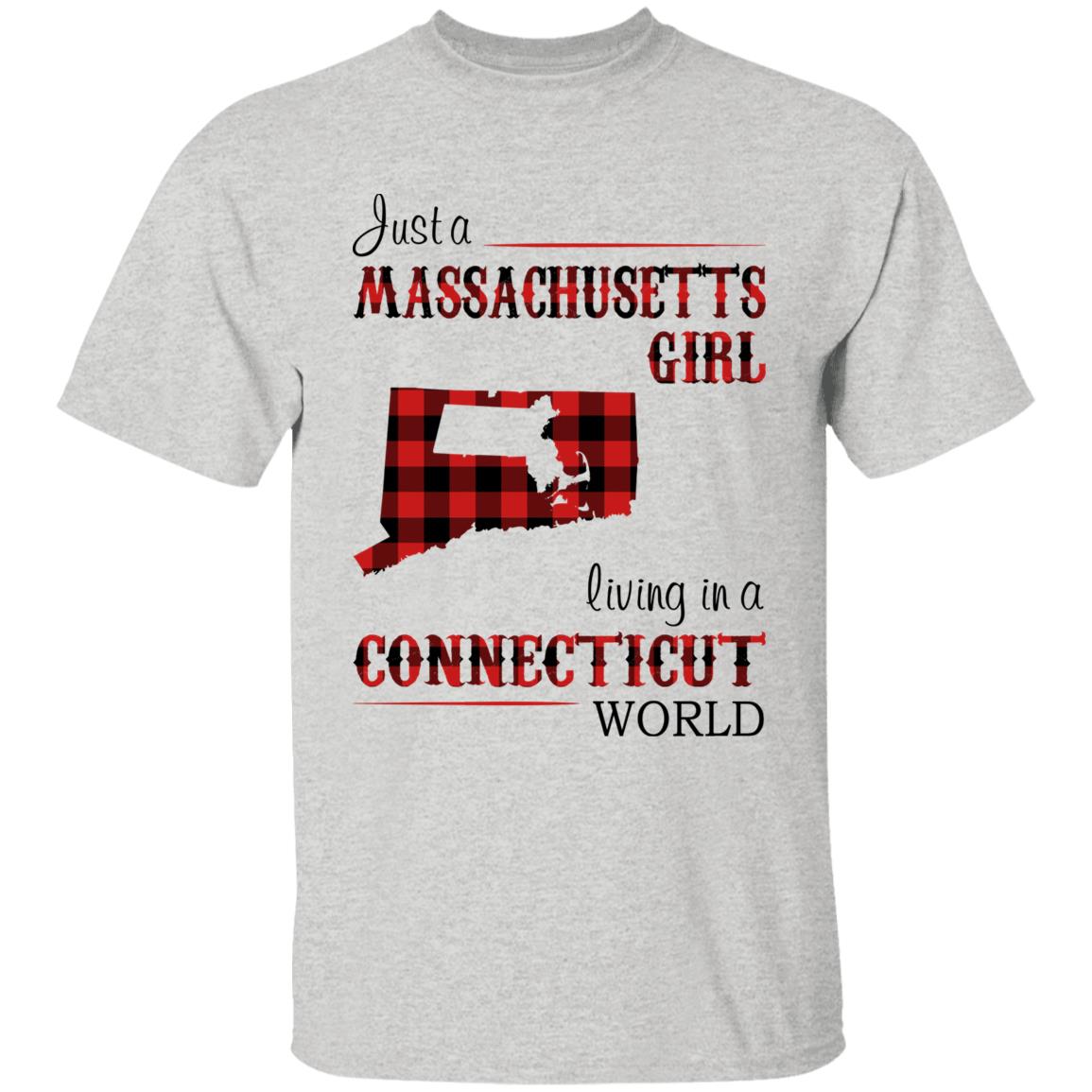 Just A Massachusetts Girl Living In A Connecticut World T-shirt - T-shirt Born Live Plaid Red Teezalo