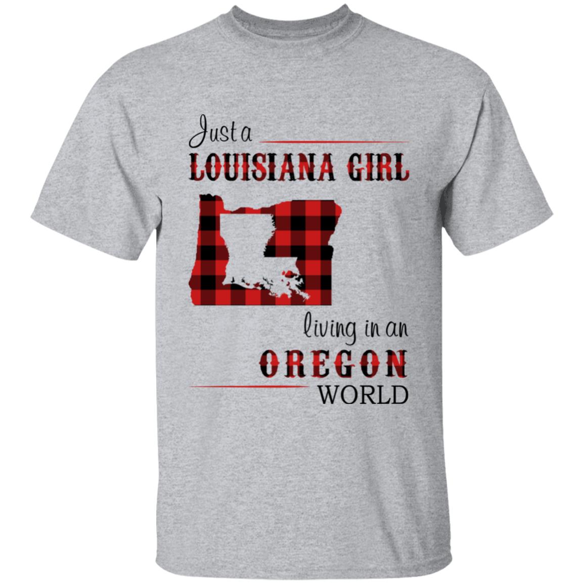 Just A Louisiana Girl Living In An Oregon World T-shirt - T-shirt Born Live Plaid Red Teezalo