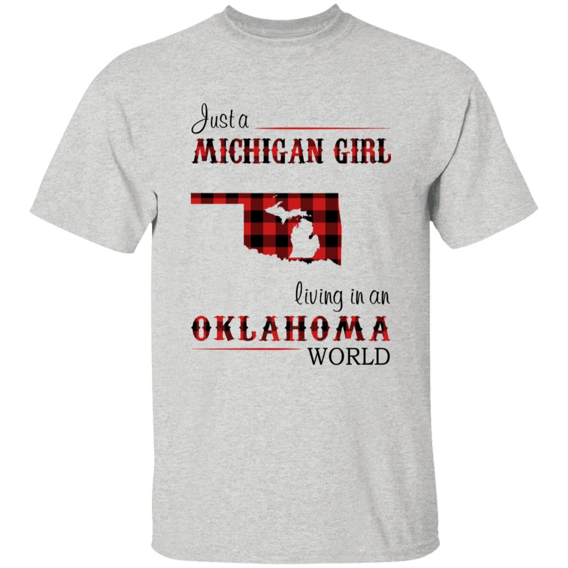 Just A Michigan Girl Living In An Oklahoma World T-shirt - T-shirt Born Live Plaid Red Teezalo