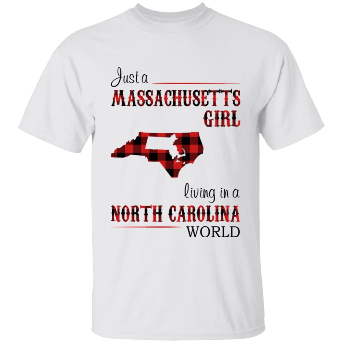 Just A Massachusetts Girl Living In A North Carolina World T-shirt - T-shirt Born Live Plaid Red Teezalo