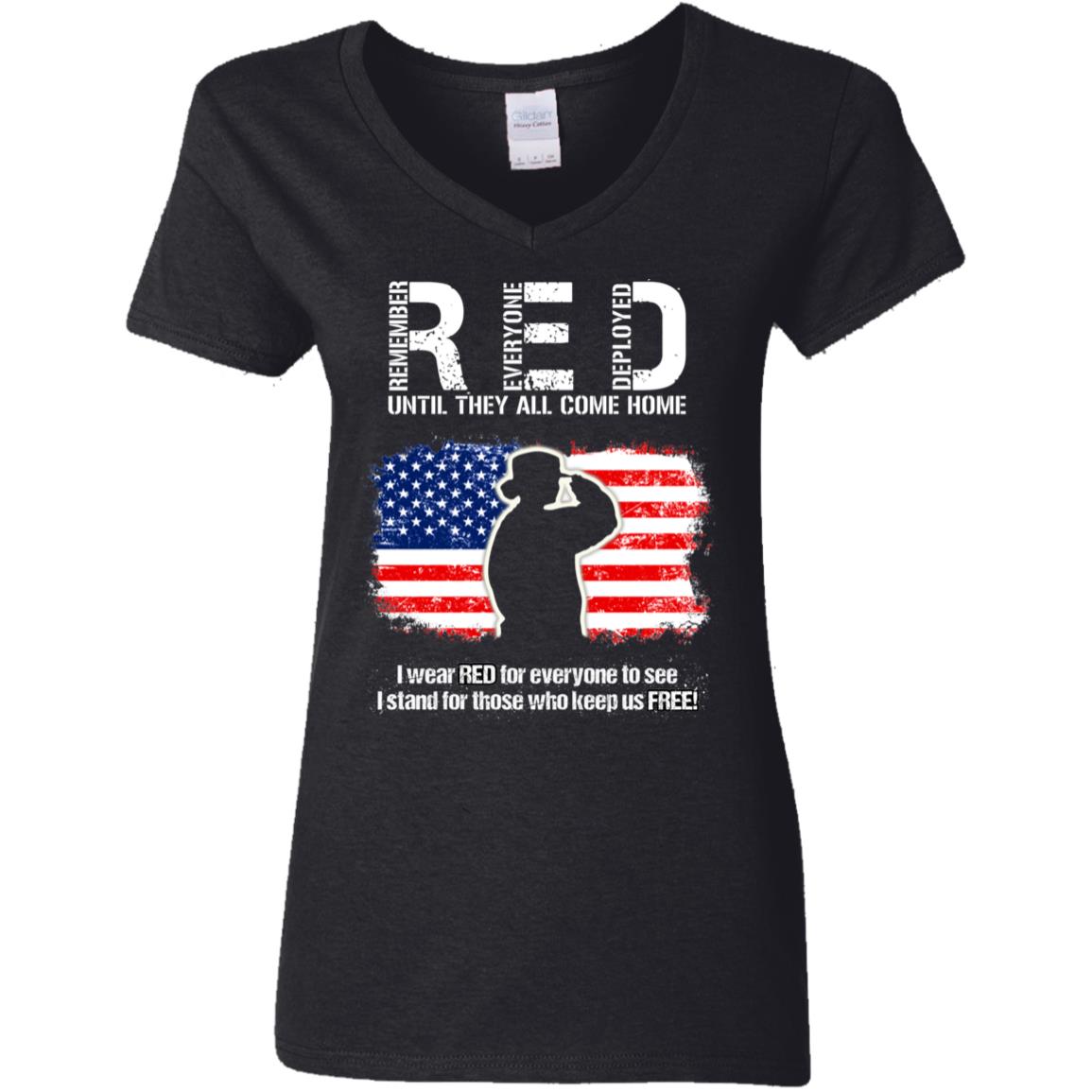 Patriotic Female Veteran Shirt Red Remember Everyone Deployed - T-shirt Veteran Teezalo