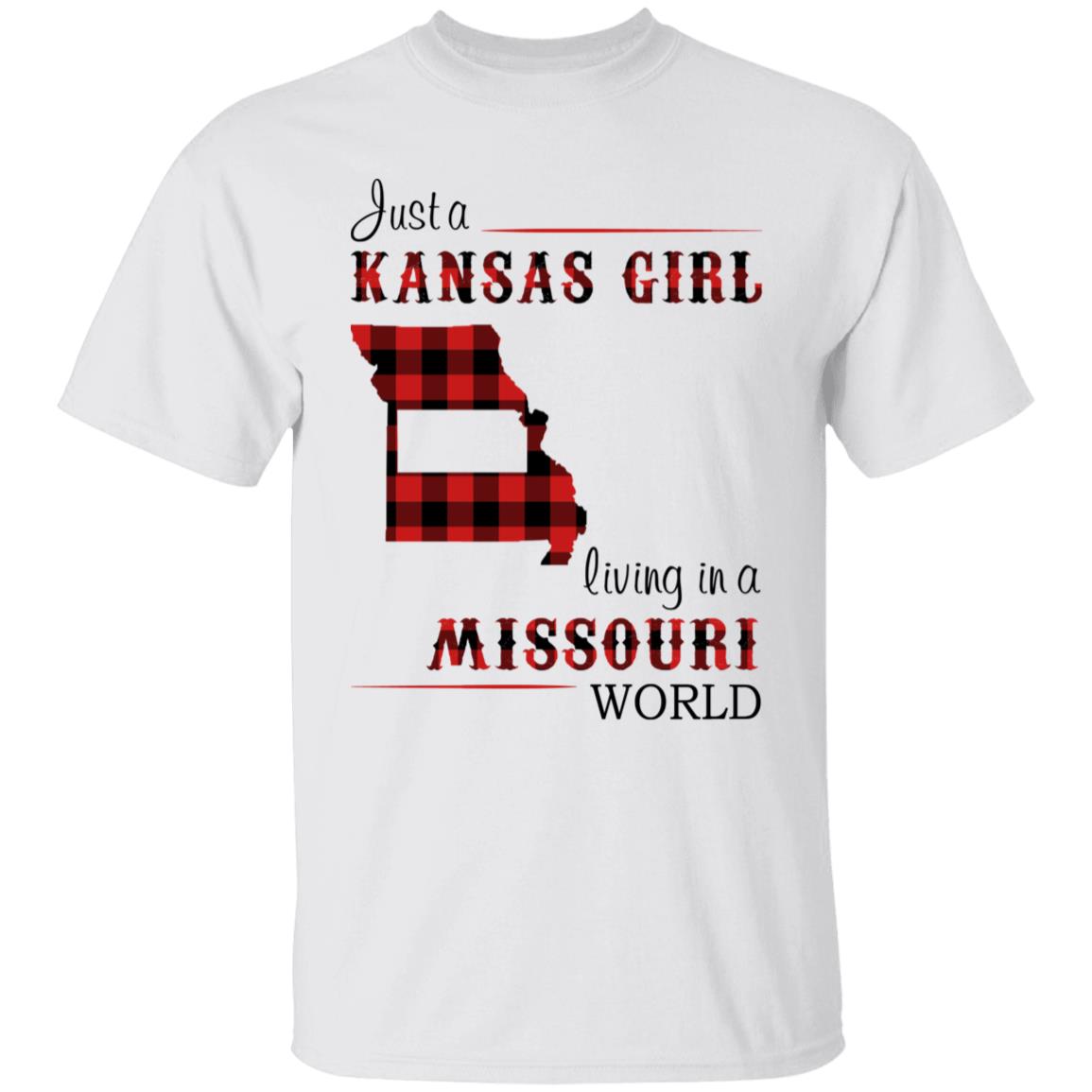 Just A Kansas Girl Living In A Missouri World T-shirt - T-shirt Born Live Plaid Red Teezalo