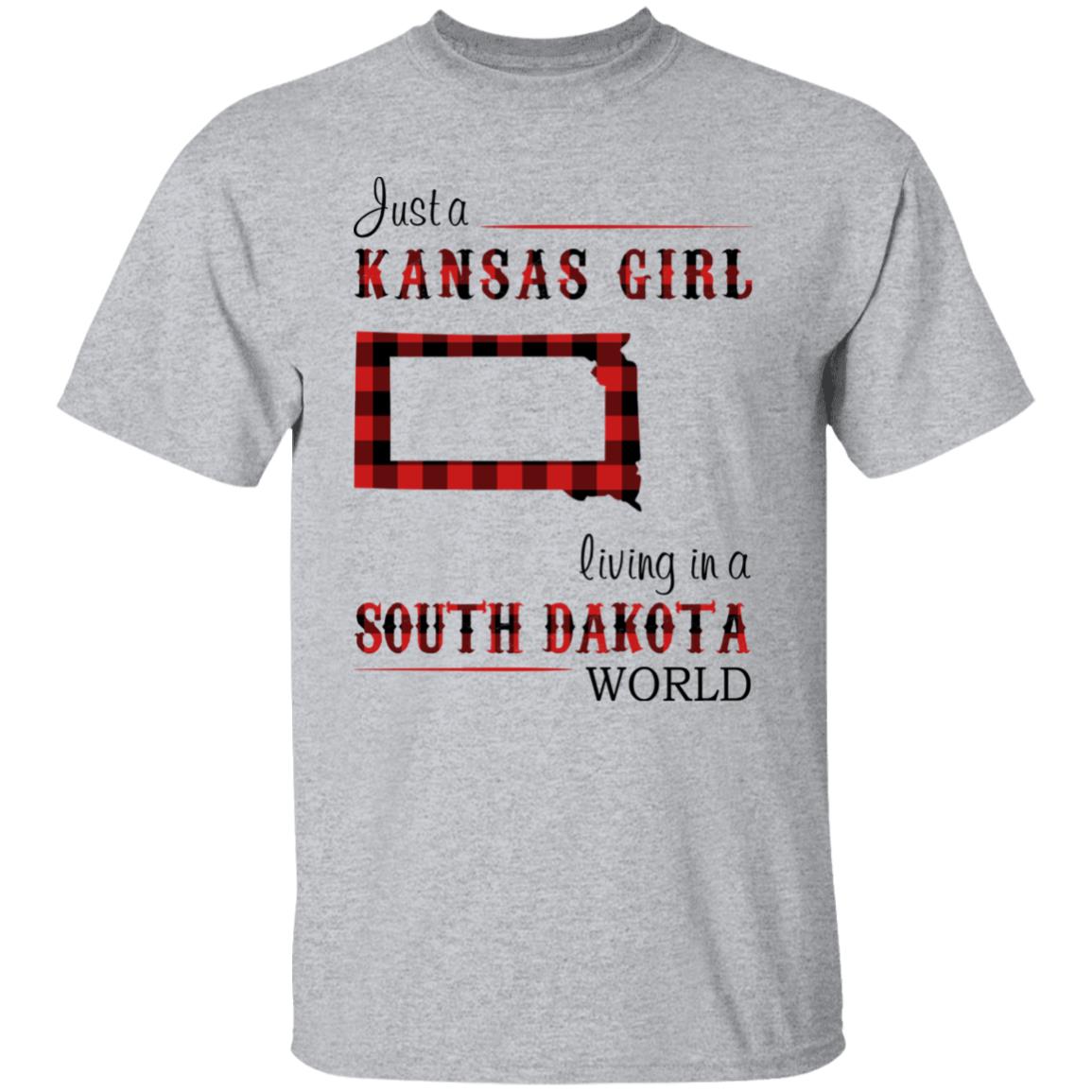 Just A Kansas Girl Living In A South Dakota World T-shirt - T-shirt Born Live Plaid Red Teezalo