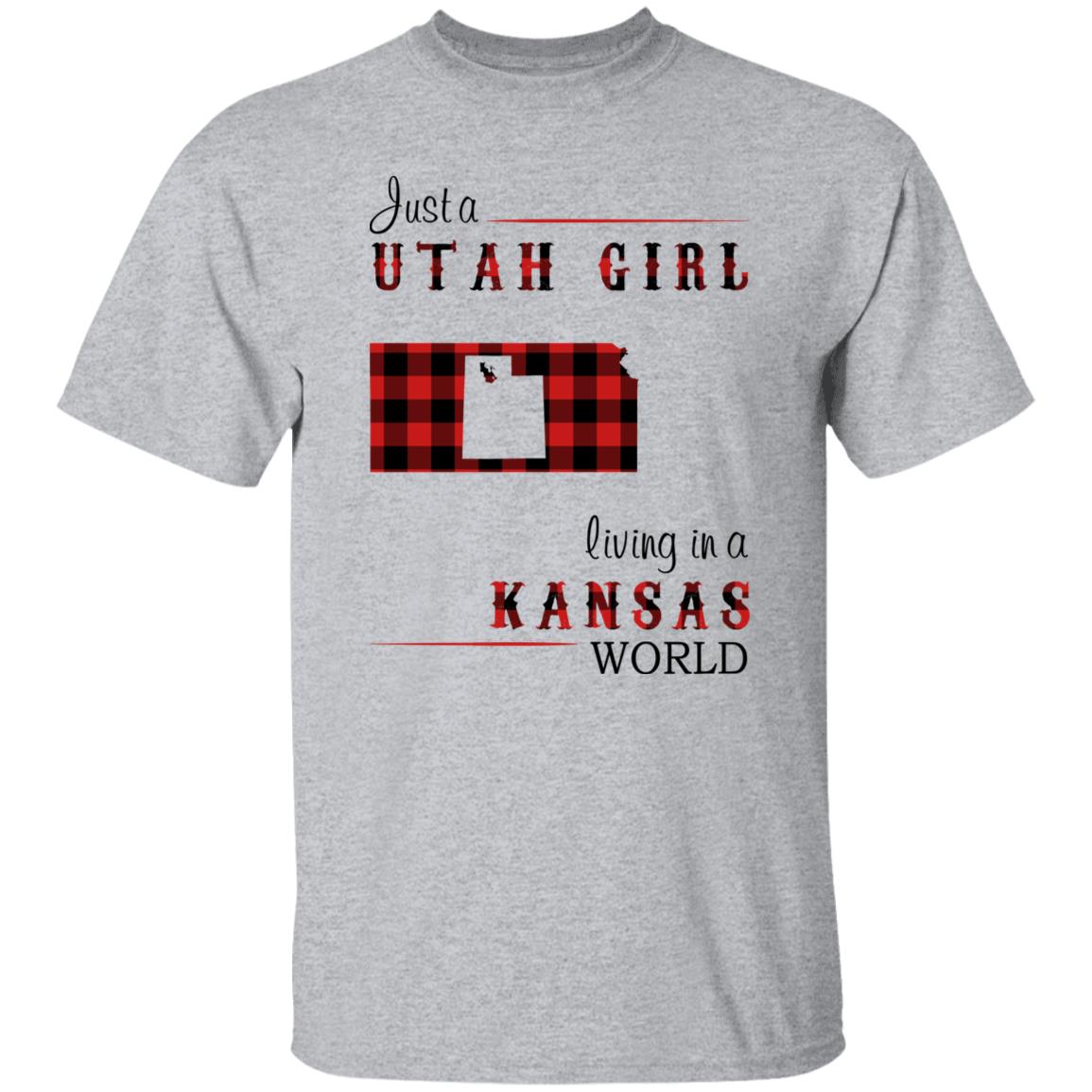 Just A Utah Girl Living In A Kansas World T-shirt - T-shirt Born Live Plaid Red Teezalo