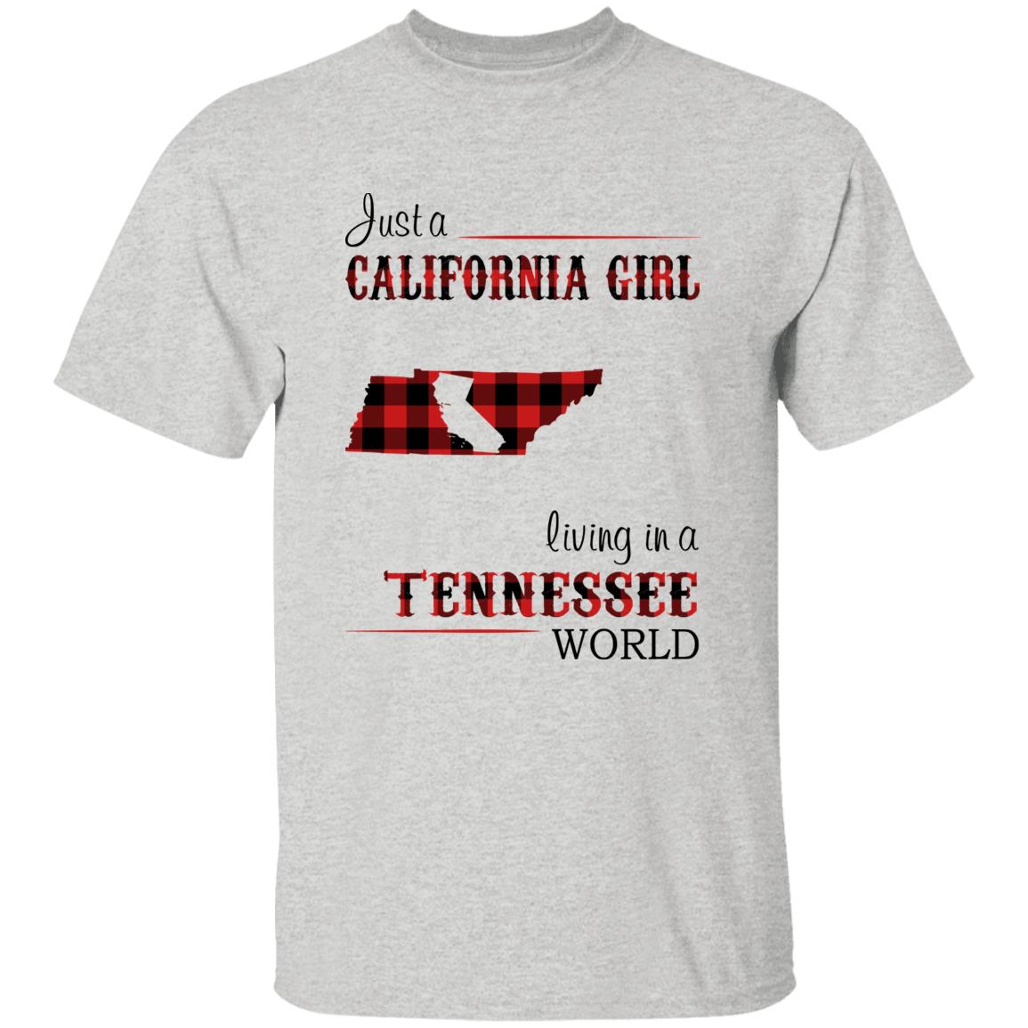 Just A California Girl Living In A Tennessee World T-Shirt - T-shirt Born Live Plaid Red Teezalo