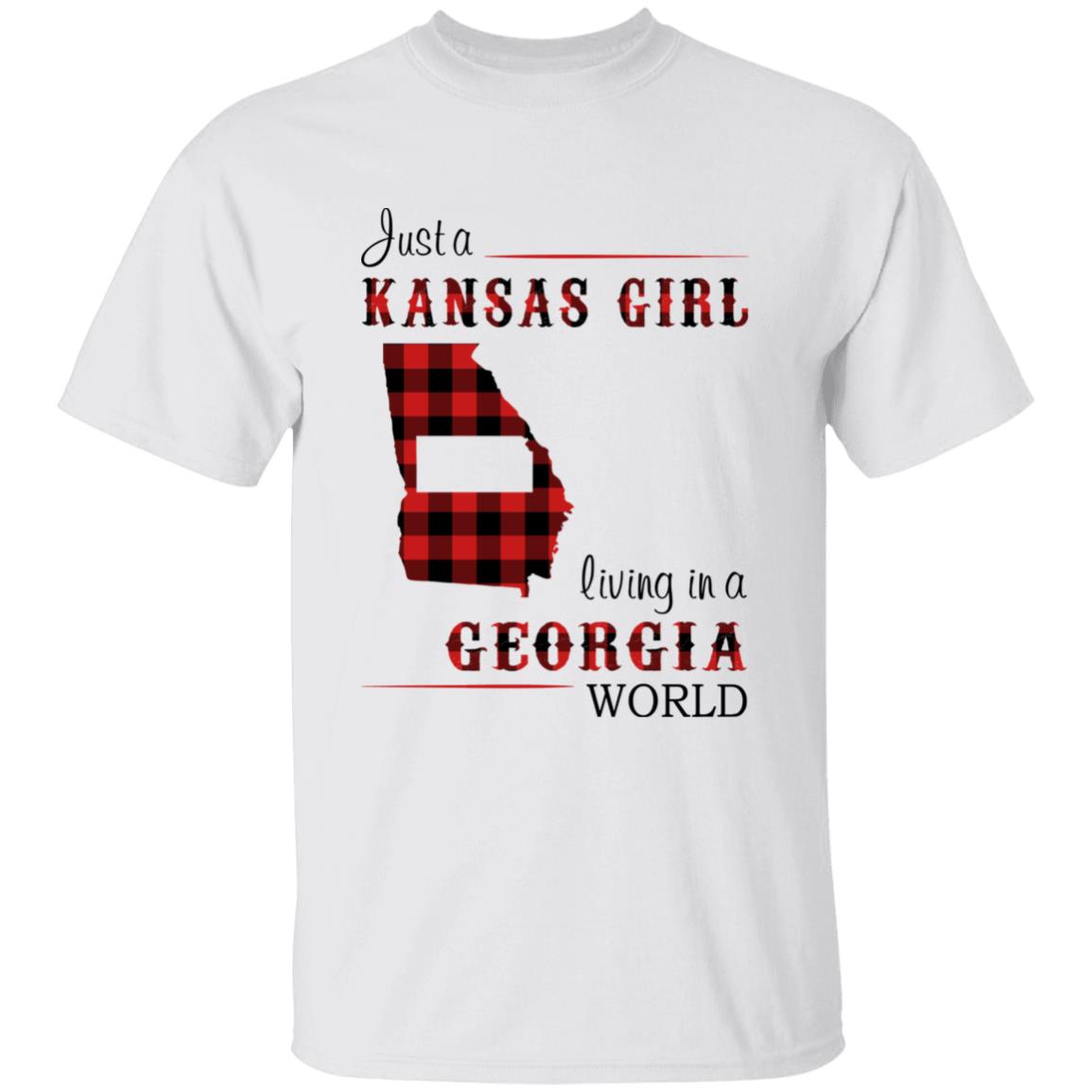 Just A Kansas Girl Living In A Georgia World T-shirt - T-shirt Born Live Plaid Red Teezalo