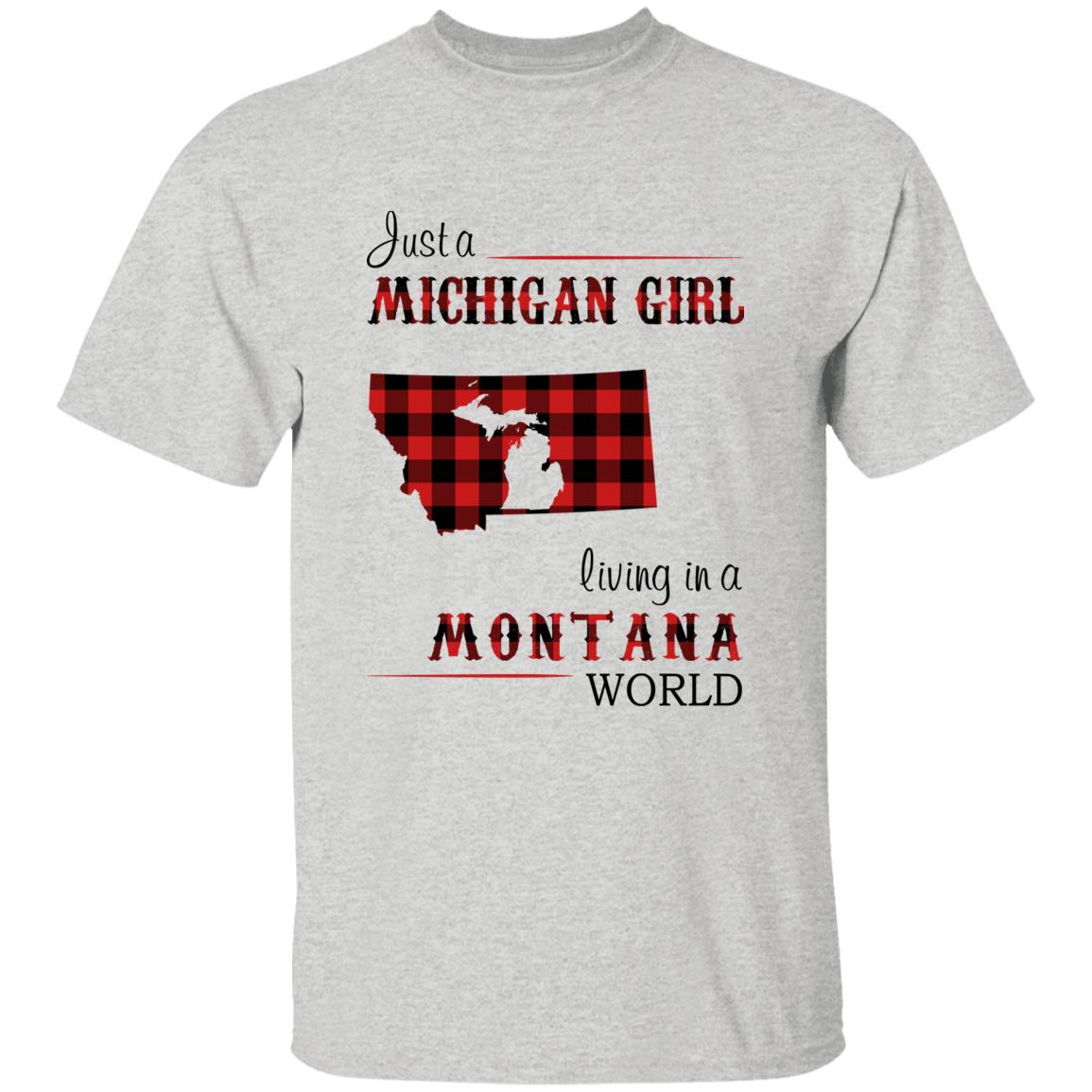 Just A Michigan Girl Living In A Montana World T-shirt - T-shirt Born Live Plaid Red Teezalo