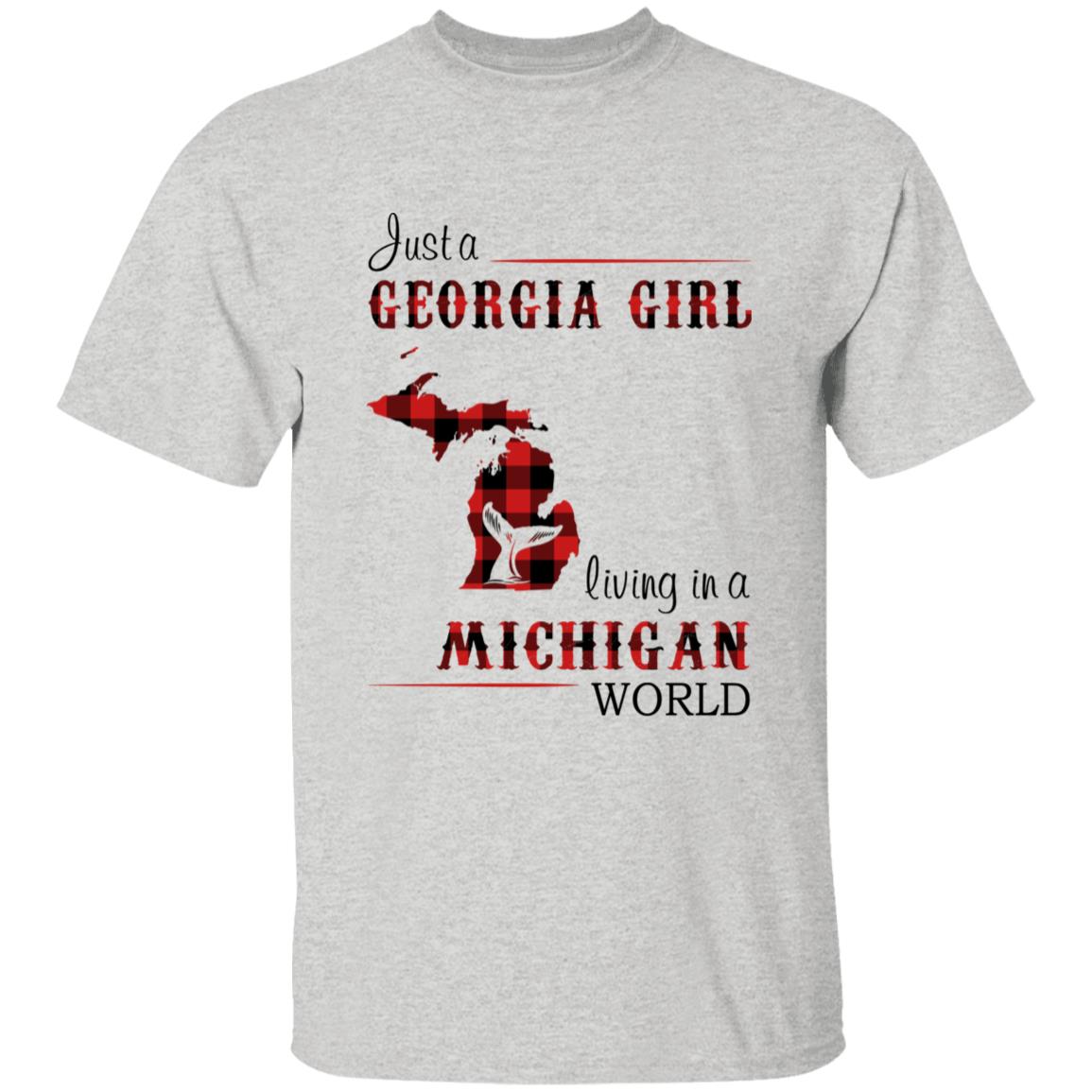 Just A Georgia Girl Living In A Michigan World T-shirt - T-shirt Born Live Plaid Red Teezalo
