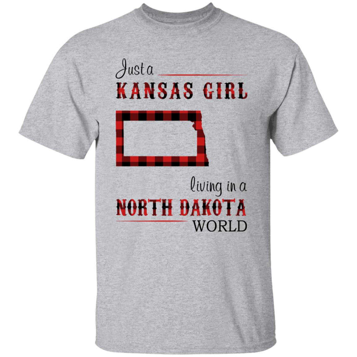 Just A Kansas Girl Living In A North Dakota World T-shirt - T-shirt Born Live Plaid Red Teezalo