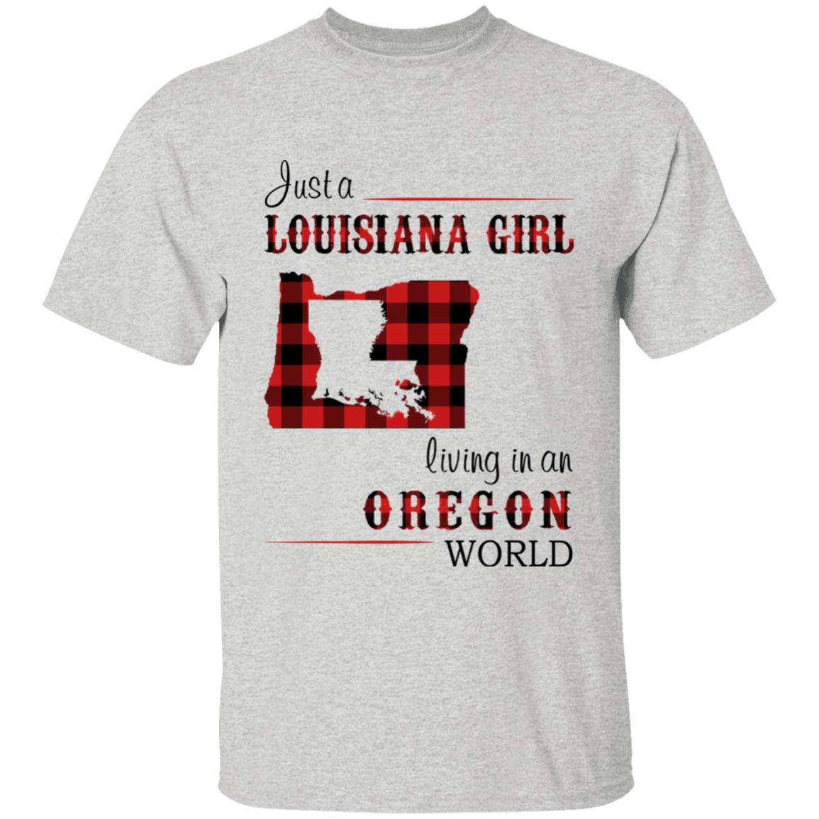 Just A Louisiana Girl Living In An Oregon World T-shirt - T-shirt Born Live Plaid Red Teezalo