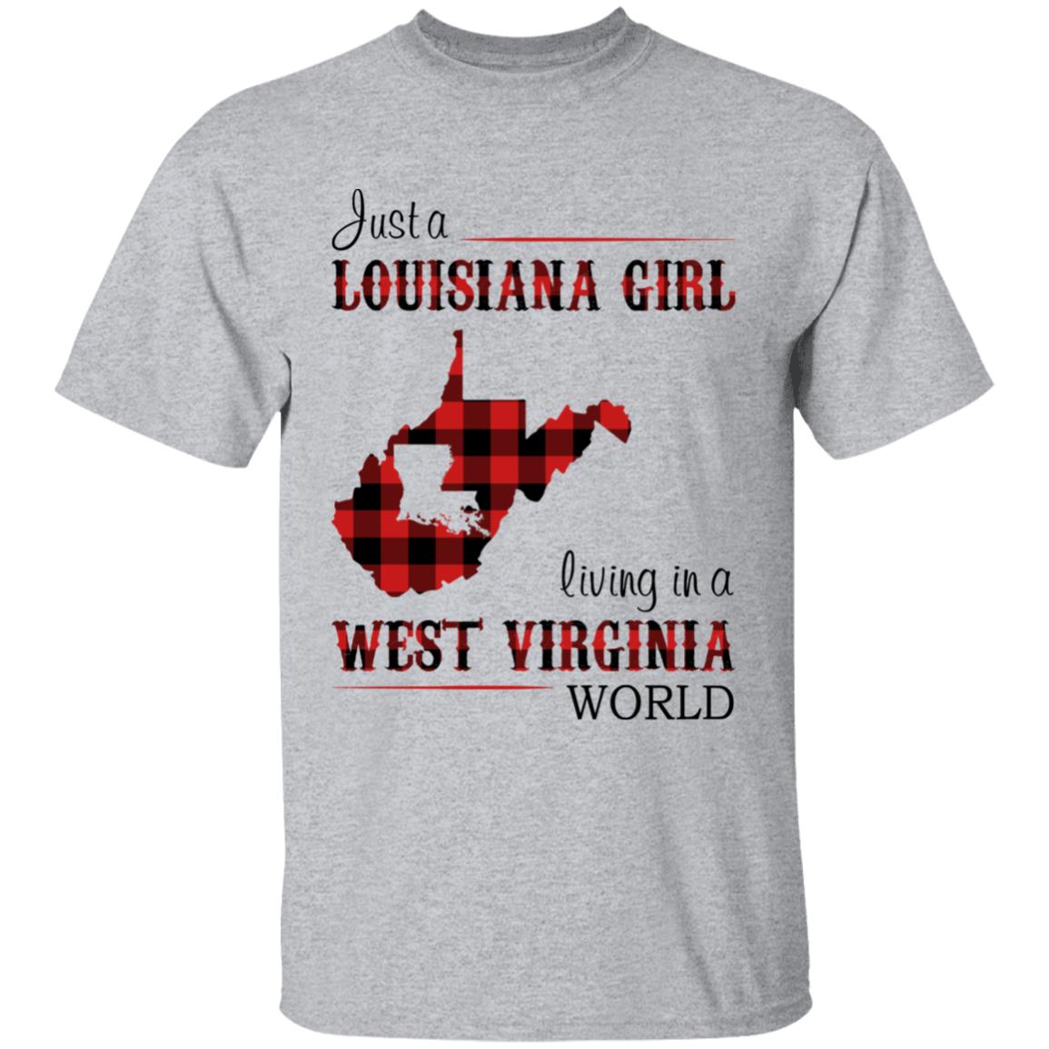 Just A Louisiana Girl Living In A West Virginia World T-shirt - T-shirt Born Live Plaid Red Teezalo