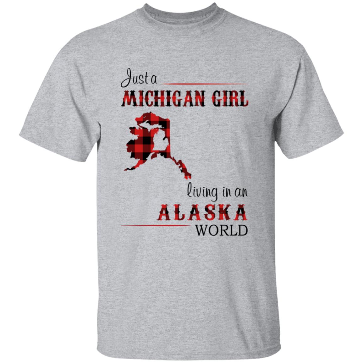 Just A Michigan Girl Living In An Alaska World T-shirt - T-shirt Born Live Plaid Red Teezalo