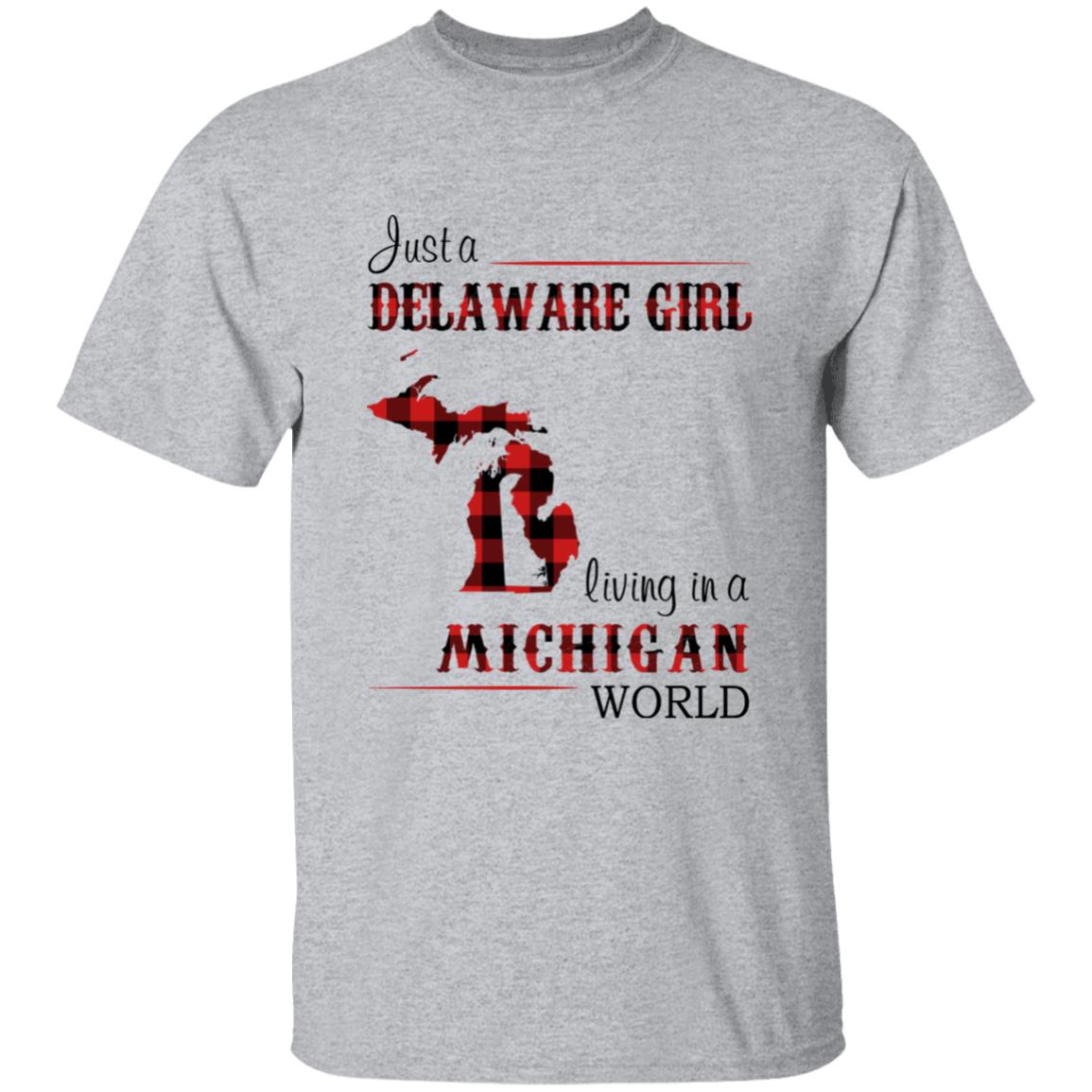 Just A Delaware Girl Living In A Michigan World T-Shirt - T-shirt Born Live Plaid Red Teezalo