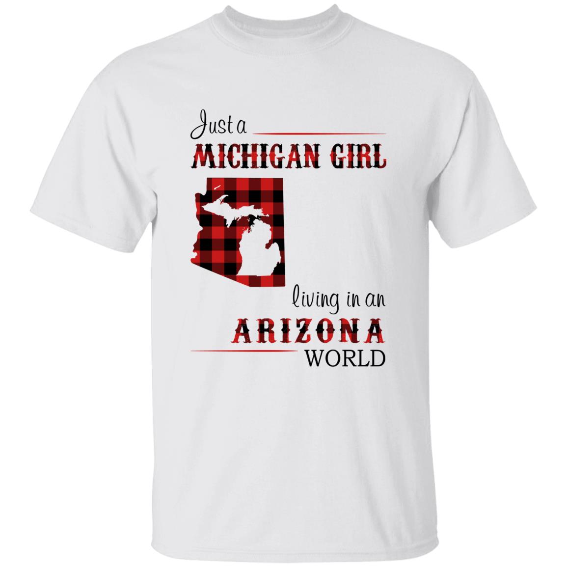 Just A Michigan Girl Living In An Arizona World T-shirt - T-shirt Born Live Plaid Red Teezalo