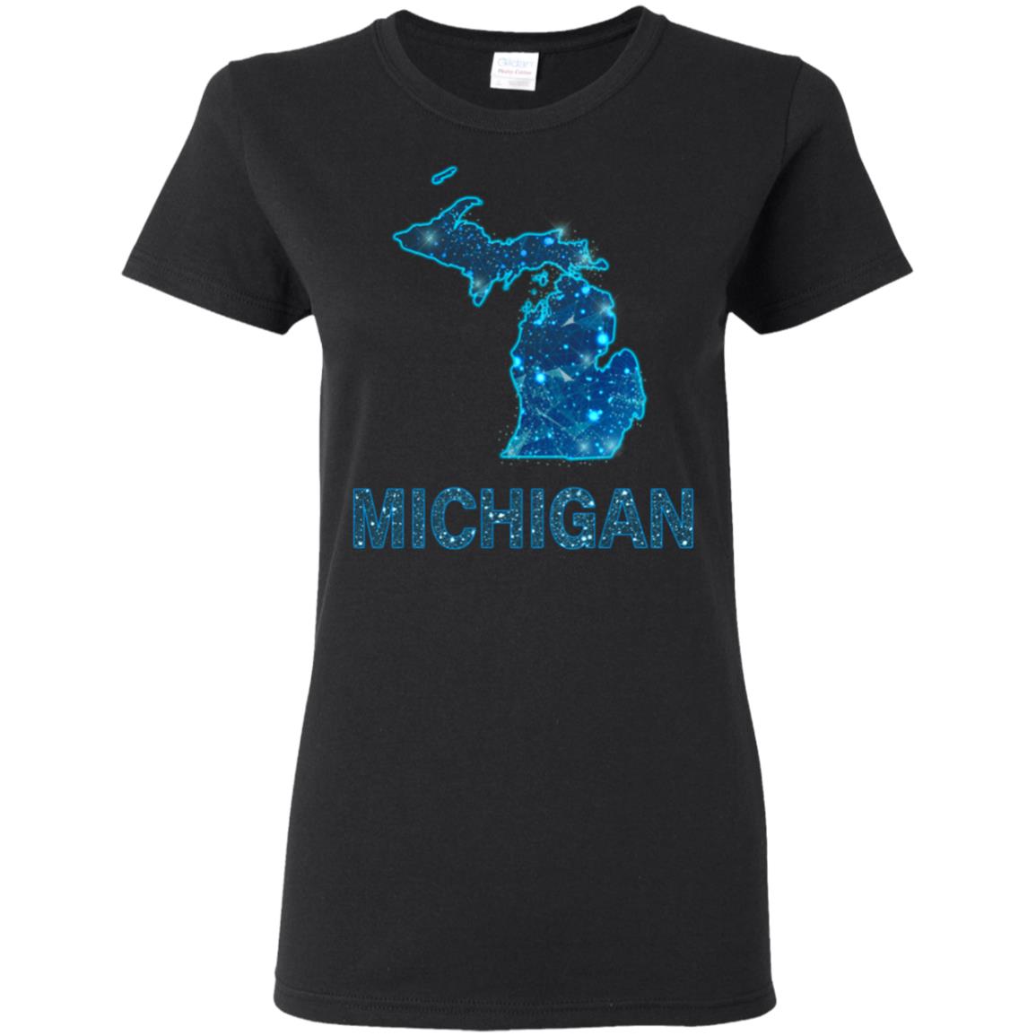 Michigan Map Line Dots T-Shirt - T-shirt Teezalo