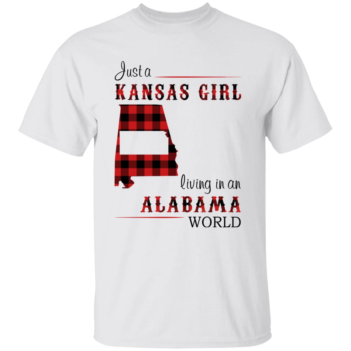 Just A Kansas Girl Living In An Alabama World T-shirt - T-shirt Born Live Plaid Red Teezalo