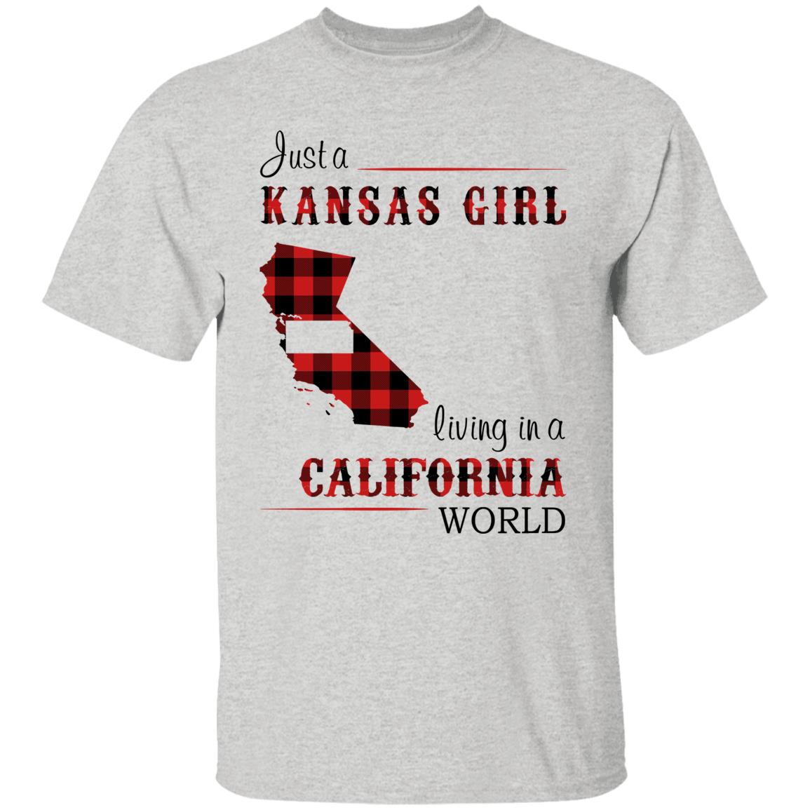 Just A Kansas Girl Living In A California World T-shirt - T-shirt Born Live Plaid Red Teezalo